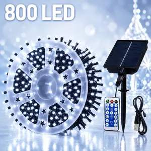 800 LED Solar Cool White String Lights, 334.6FT Outdoor Fairy Lights with Remote, Waterproof Bright White Solar Lights for Patio, Garden, Fence, Porch & Wedding Decor