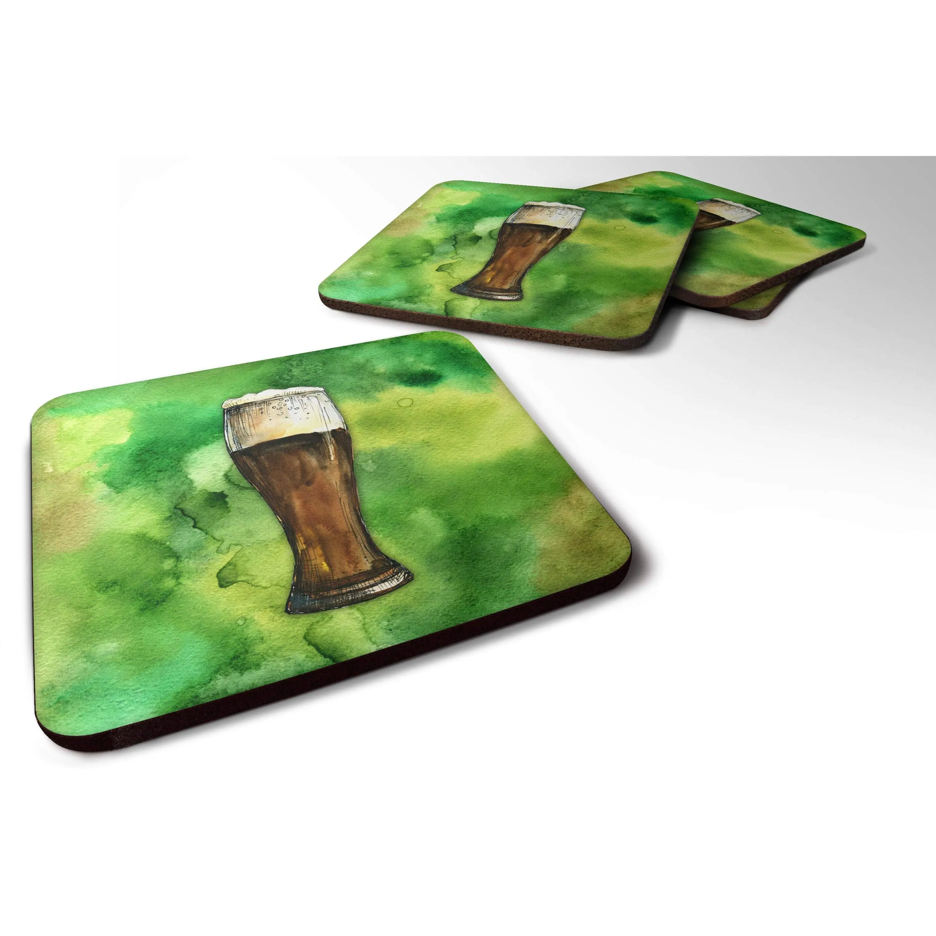 Stylish Square Irish Beer Dark Foam Coaster Set of 4, Tableware Accessory for Mugs, Model BB5760FC