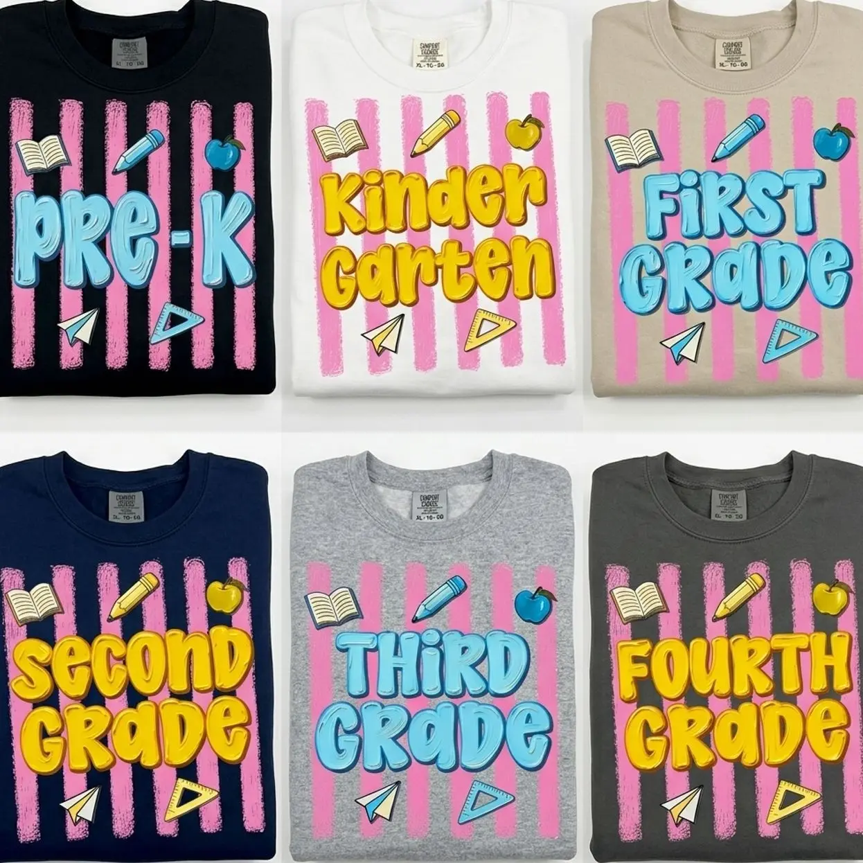 Retro Striped Teacher School Grade Sweatshirt, Handpainted Grade Level Graphic Pullover, Pre-K To Fourth Grade Back To School Gift MMP