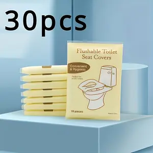 30 Pack Flushable Toilet Seat Covers, Toilet Seat Protector, Portable Hygienic Protection Pads for Travel Hotels Camping, Disposable Bathroom Essentials, Home Goods