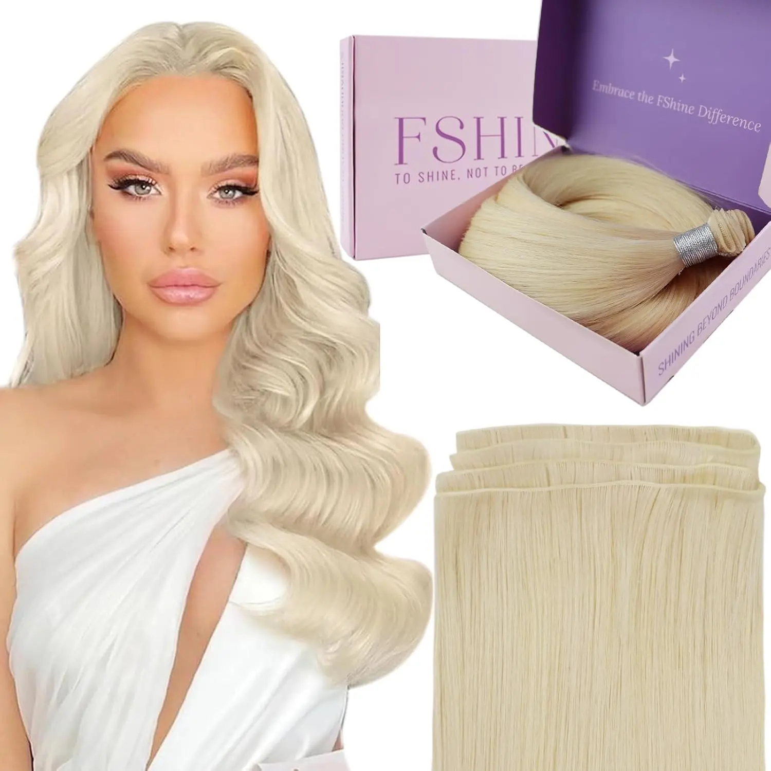 Fshine Genius Weft Hair Extensions, Remy Real Human Hair for a Natural Look, Long-lasting Double Weft for Women, Double Weft Extensions, Straight Cut