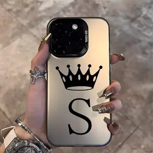 Fashion Simple Anti-Slip Phone Case, Crown Letter S Pattern, Trendy Gift for Men and Women, Fits iPhone 17 16 15 14 13 12 11 Plus Pro Max