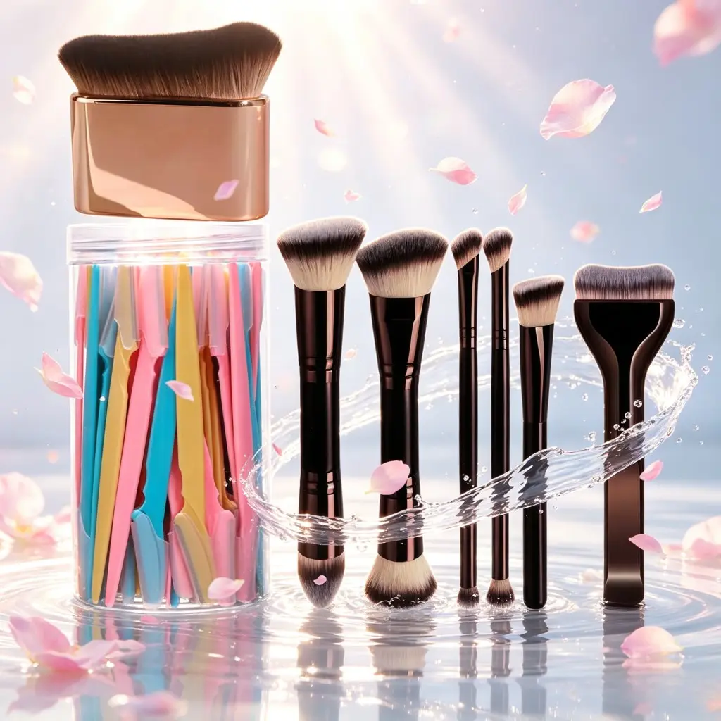 Complete Makeup Tool Set, 40 Disposable Brow Tools, 6 Multi-Function Brushes, 1 Large Foundation Brush, Soft Bristles, Ideal for Beginners