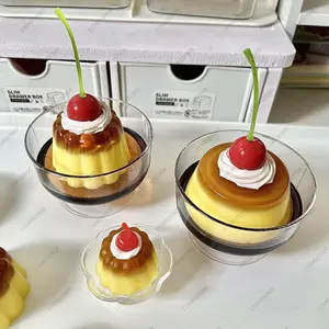 Caramel Pudding Cup Model Handicraft Handmade Jelly Cherry Topping Glass Cup Craft Toy Desk Ornaments Girls Room Decoration Gift