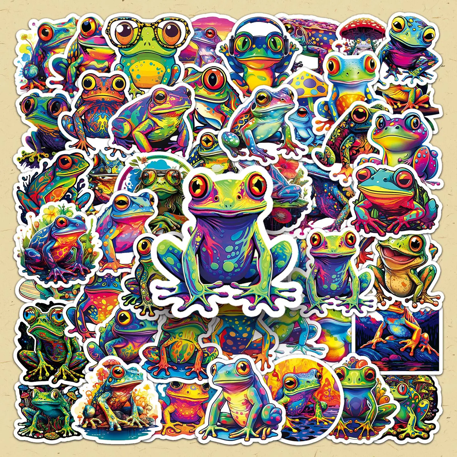 Colorful Frog Pattern Sticker, 50pcs/set Cute Cartoon Frog Sticker, Decorative Sticker for DIY Scrapbook & Journal & Gift Wrapping, Stickers for Scrapbooking, Sticker Sheets