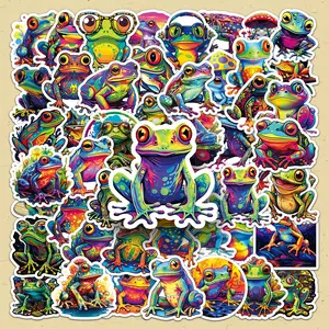 Colorful Frog Pattern Sticker, 50pcs/set Cute Cartoon Frog Sticker, Decorative Sticker for DIY Scrapbook & Journal & Gift Wrapping
