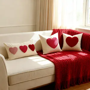 Valentine's Day Couple Pillow Cover, Xoxo Embroidered Towel, Heart Stitched Love Cushion Case, Modern Simple Cute Decorative Pillowcase