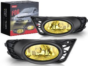 Nilight Fog Light Assembly Compatible with Honda Civic Sedan 2009 2010 2011 4 Door with Amber Lens Lamps Replacement H11 12V 55W Bulbs