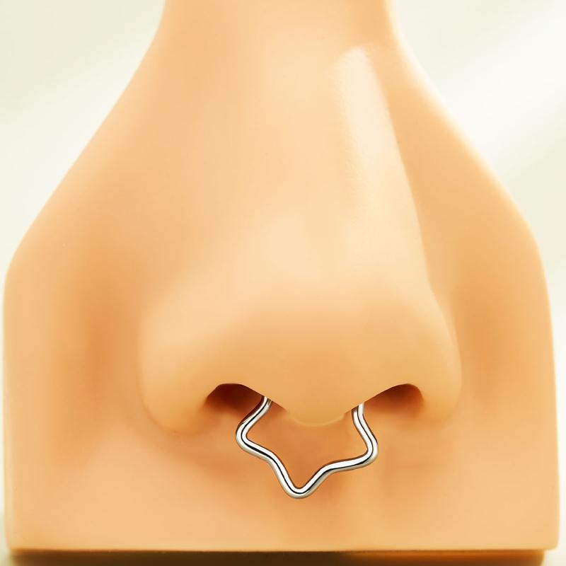 Oufer Titanium Star Hinged Segment Nose Septum Nostril Piercing Hoop Ring 16G/18G 8mm 10mm 12mm High-Quality G23 Titanium Daily Wear Unisex Jewelry