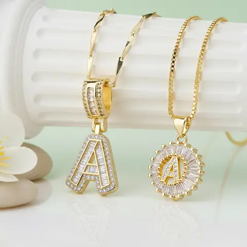 PolarEve 2-Pack 18 Karat Gold Plated Initial Letter Zircon Pendant Necklaces for Adults - Adjustable Unisex Chain, Casual Daily Fashion Jewelry, Sweet Birthday Gift Idea, Anniversary Present