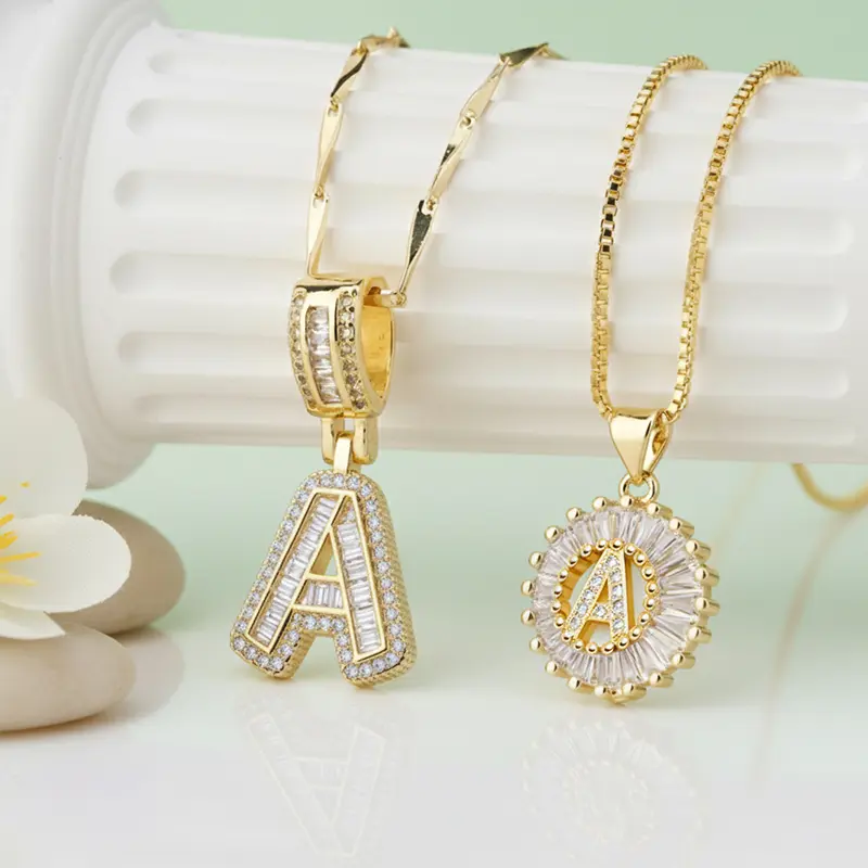 PolarEve 2 Pack Initial Letter Pendant Necklaces with Zircon Stones for Women 18K Gold Plated Alphabet Necklace Fashion Jewelry for Parties Birthdays Personalized Gift Unisex Adjustable Chain, Valentine's Day gift, summervibes