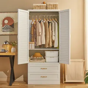 71" Freestanding Metal Wardrobe Closet with Drawers and Hanging Rod, Modern Steel Armoire for Bedroom Storage