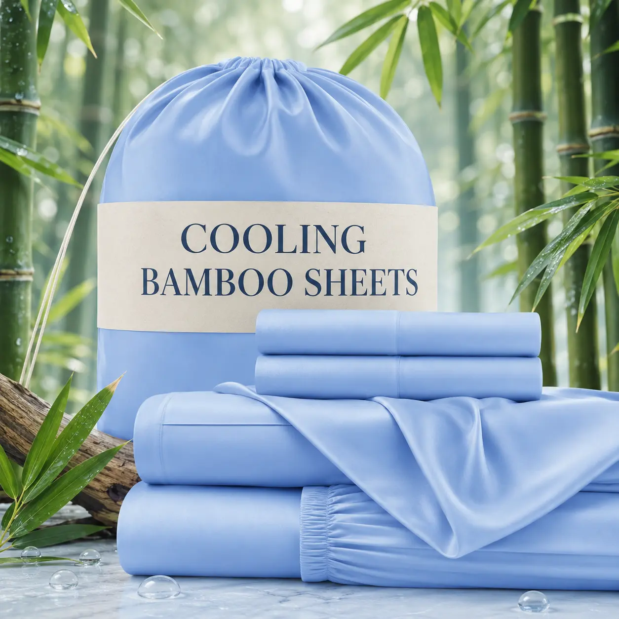 Jollyvogue Extra Deep Pocket Bamboo Sheets - 6 Pcs Breathable & Cooling for Hot Sleepers , Hotel Luxury Fitted Soft Wrinkle-Silky Soft Texture, Twin/Full/Queen/King Size Pillowcase Sets