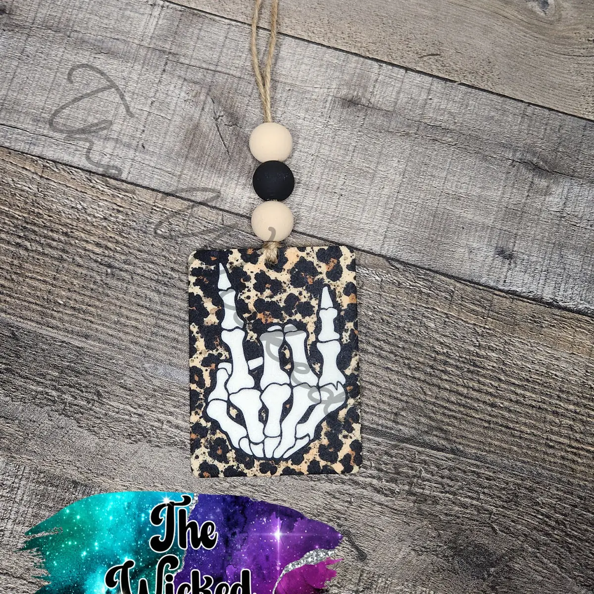 Leopard Print Skeleton Hand Rock On Car Hanging Air Freshener Freshie Car Accessories Car Charm
