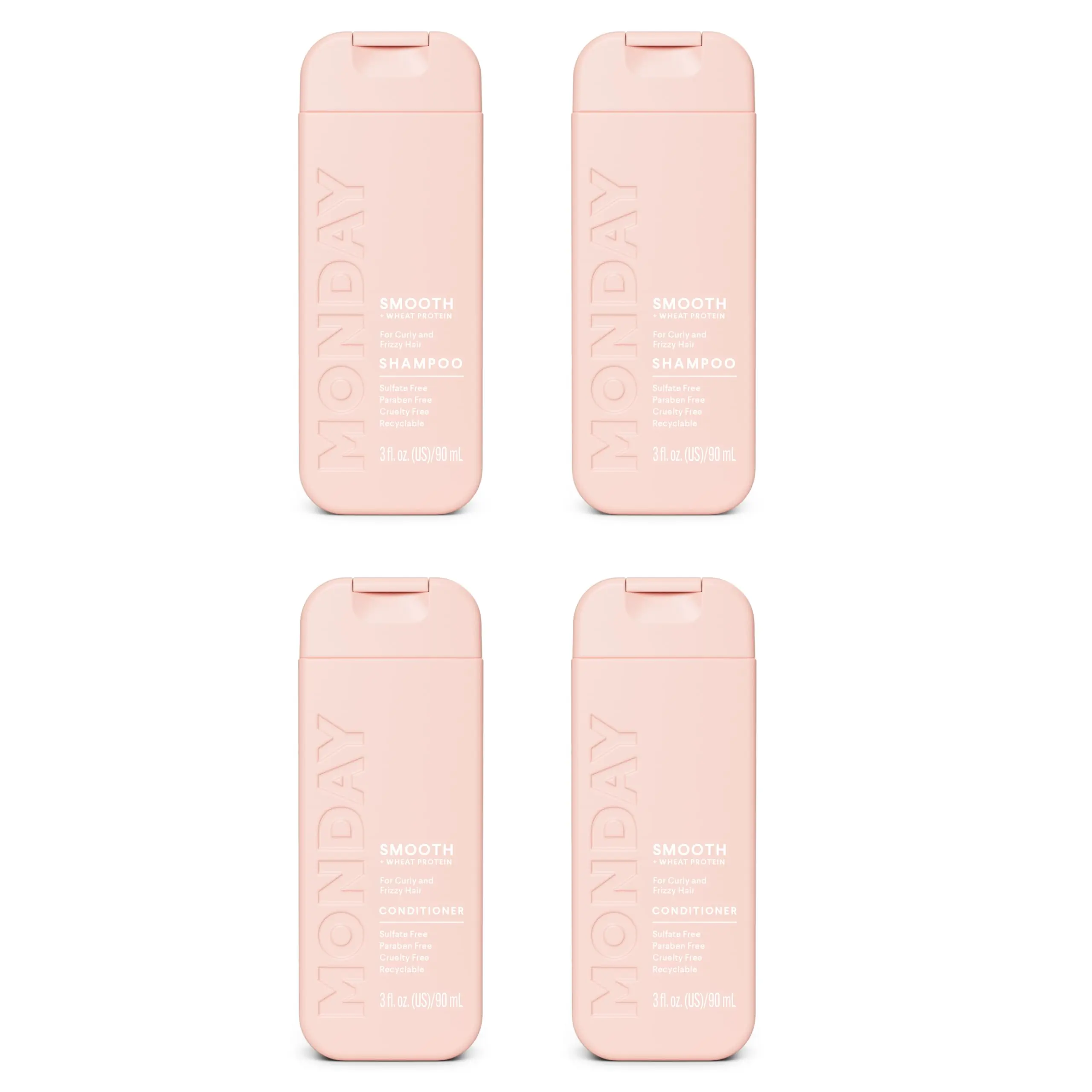 MONDAY Haircare SMOOTH Shampoo & Conditioner Travel Pack - 3oz, 90ML Travel Kit (2 x Shampoo, 2 x Conditioner)