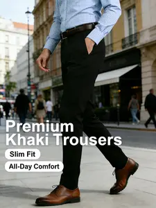 Men's New Loose Straight Leg Elastic Solid Color Formal Pants, Anti-Wrinkle Comfortable Business Casual Trousers for All Seasons