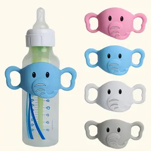 Silicone Anti-Drop Protective Sleeve with Handle for 8oz PP Baby Bottles, Cute Cartoon Elephant Pattern, Durable Baby Bottle Accessory