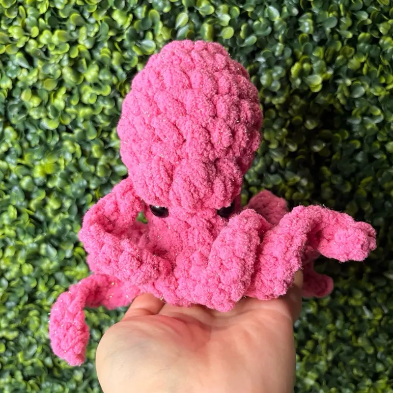 Sparkle Pink Handmade Crochet Grumpy Octopus Plush - Cute Animal Design, Huggable Collectible, Kawaii Stuffed Animal, Soft Yarn Ocean Toy Gift (Toys & Hobbies DIY Knitting & Crochet), Cute Collectible, Stuffed Animal Collectibles