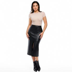 Popilush Sculpted Faux Leather Contour Skirt Clothes Mesh-LIVE