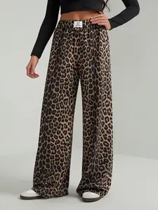 Women's Leopard Print Casual Streetwear Pants Spring & Fall New Loose Wide Leg Versatile Long Pants, Fashionable and Comfortable