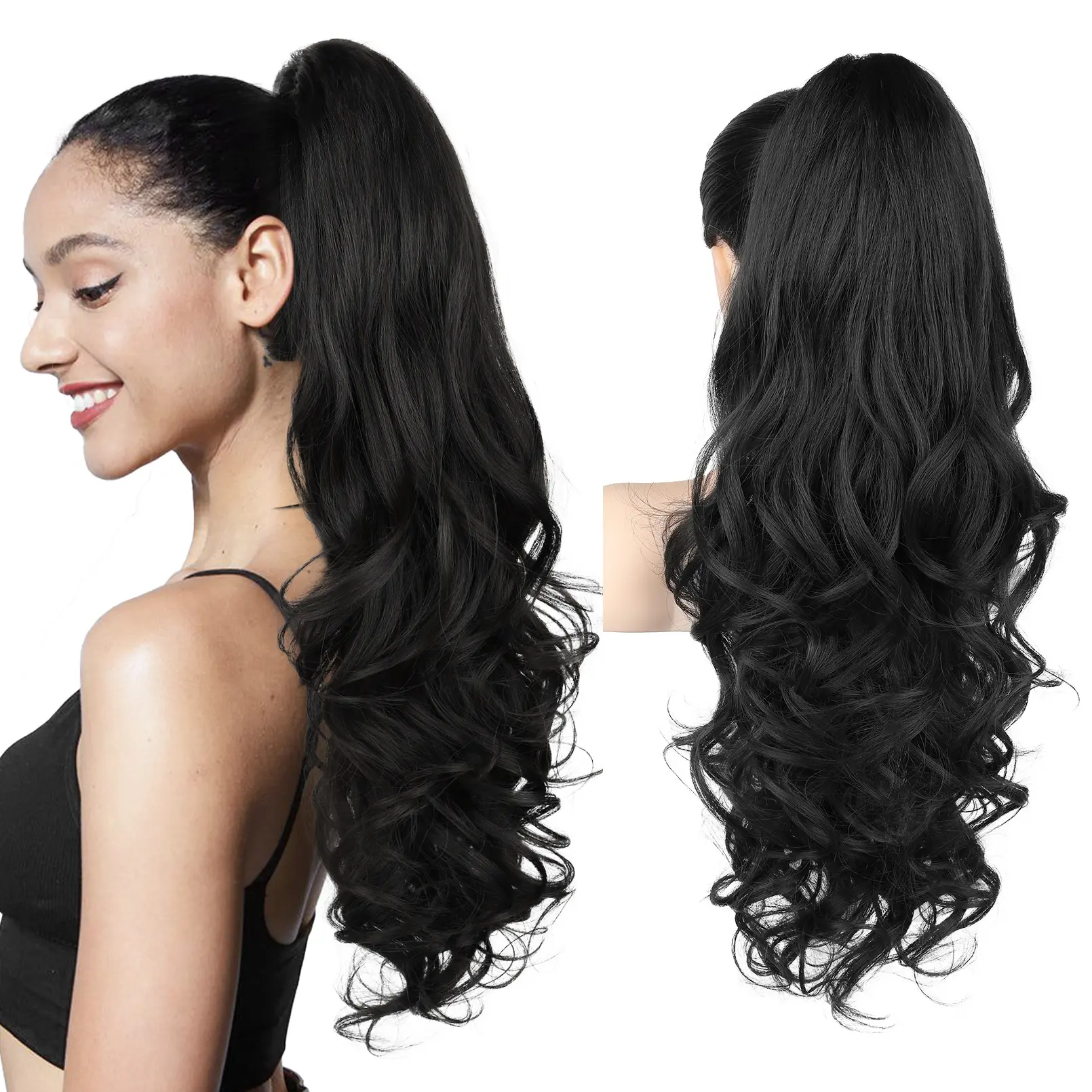 REECHO Ponytail Extension, 24" Claw Clip in Ponytail Extensions Long Curly Wavy Ponytail Hair Extension Jaw Clip on Pony Tails Hairpiece for Women