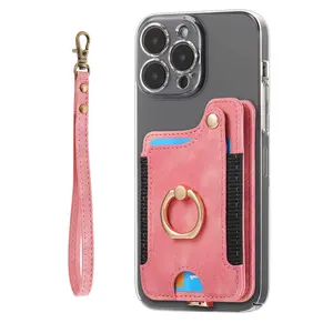 Non-Slip Phone Wallet Card Holder with 360° Rotating Ring | Adhesive Magnetic PU Leather Wallet and Stand | Flip PU Leather Wallet Cellphone Accessories