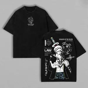 Trafalgar D. Law One Piece T-Shirt Vintage Washed Heavy Cotton Double Printed Oversize Unisex Anime Manga Top For Men