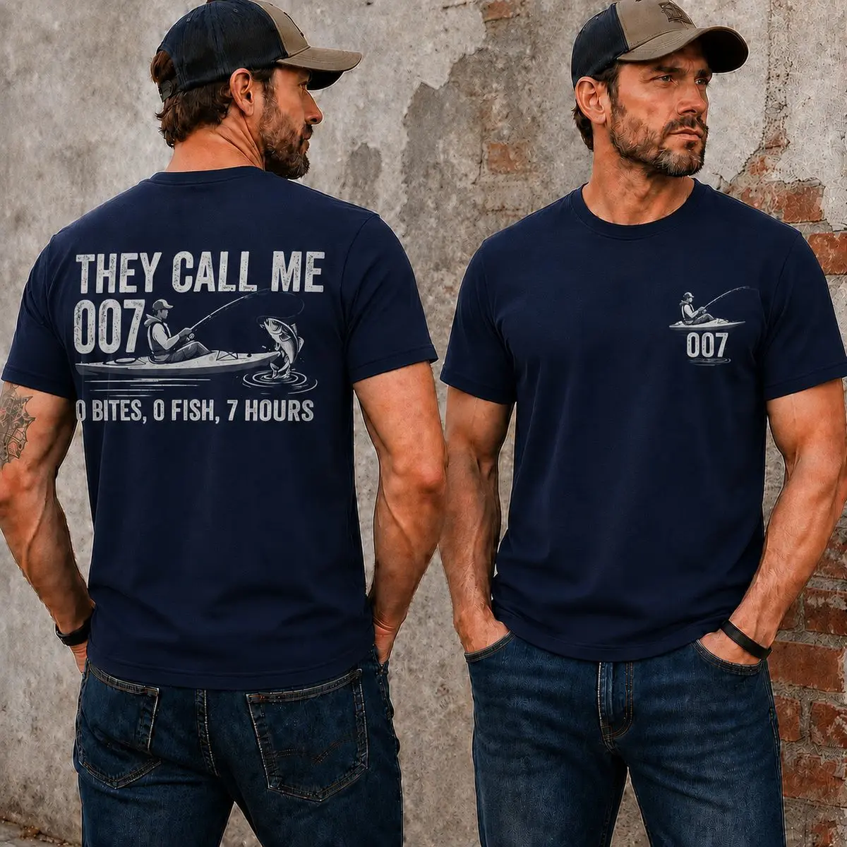 Funny Fishing T Shirt, They Call Me 007 0 Bites 0 Fish 7 Hours Graphic Tee For Men, Fishing Humor Gift For Fisherman Dad Grandpa, Unisex Casual Graphic T-Shirts