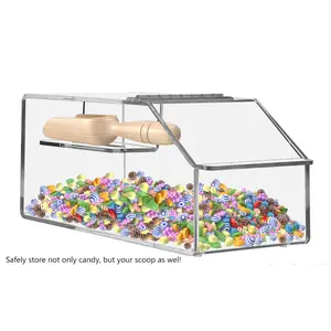 Candy Storage Bin Clear Acrylic with Scoop Slot 7.75" Tabletop Reusable Container Nut Granola Bin Top Opening Display Birthday Parties Candy Stations Dessert Stations by 321 Plastics