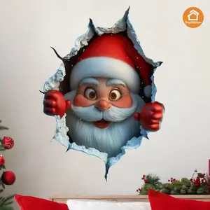 2D Effect Santa Claus Wall Sticker, PVC Material Home Decor, Self-Adhesive Peel & Stick, Door Decal, Creative Decoration for Festive Atmosphere