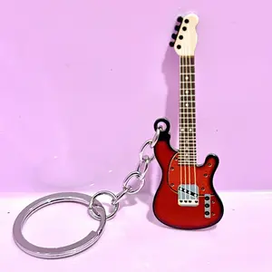 1pc Stainless Steel Guitar Keychain - Metal Music Instrument Pendant for Backpacks, Cars, Party Favors - Hip Hop Style Accessory