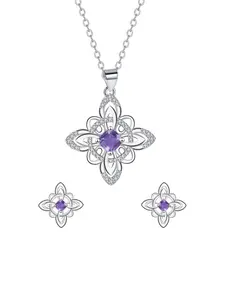 Witches Knot Purple CZ Birthstone Jewelry Set for Women, Good Luck Celtic Charm Pendant Necklace Earrings, Hypoallergenic Piercing Studs for Sensitive Ears,  Jewelry Christmas Gifts for Women Wife Her