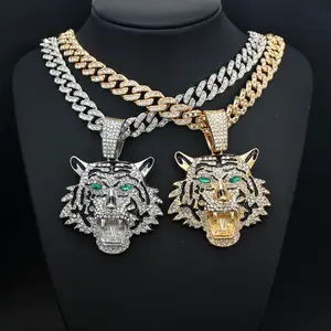 LUX-JEWEL - Hip Hop Big 3D Tiger Pendant Necklace Crystal Cuban Chain HipHop Iced Out Bling Necklaces Men Women Fashion Charm Jewelry