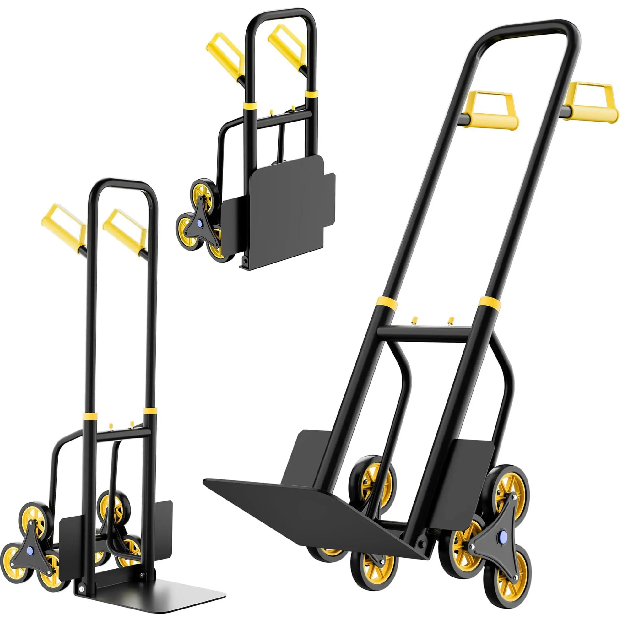 GARVEE Heavy-Duty 6-Wheel Stair Climbing Cart, 440Lbs Capacity Folding Dolly with Retractable Handle for Furniture, Boxes, Warehouse Use, Yellow