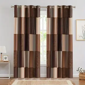 Decorative Chocolate Patchwork Curtains, Polyester Material, Soft Light, Suitable for Living Room, Kitchen, Bedroom, Hotel Home Decor
