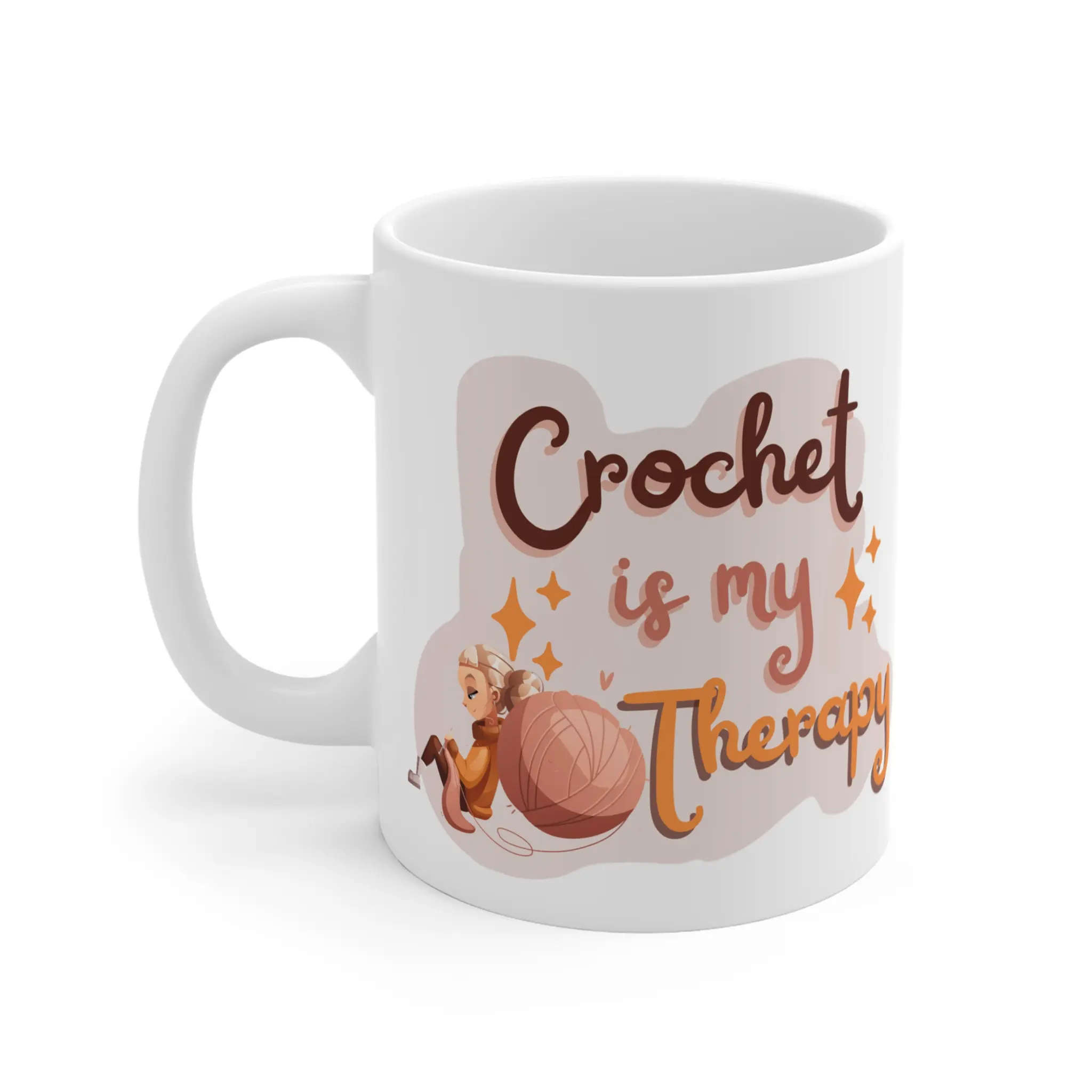 Crochet Therapy Mug 11oz, Coffee Cup, Tea Mug, Gift for Crocheters, Yarn Lover, Crafters, Self Care, Mental Health
