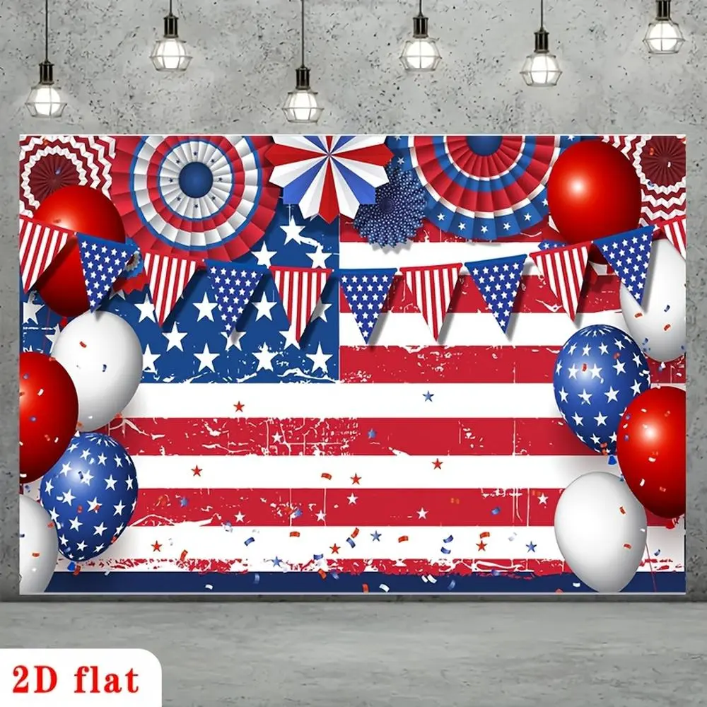 1PC 2D Flat Backdrop Decorative Banner, 4th of July American Independence Day Party Wall Hanging with US Flag & Balloon Elements, Ideal for National Day Themed Events