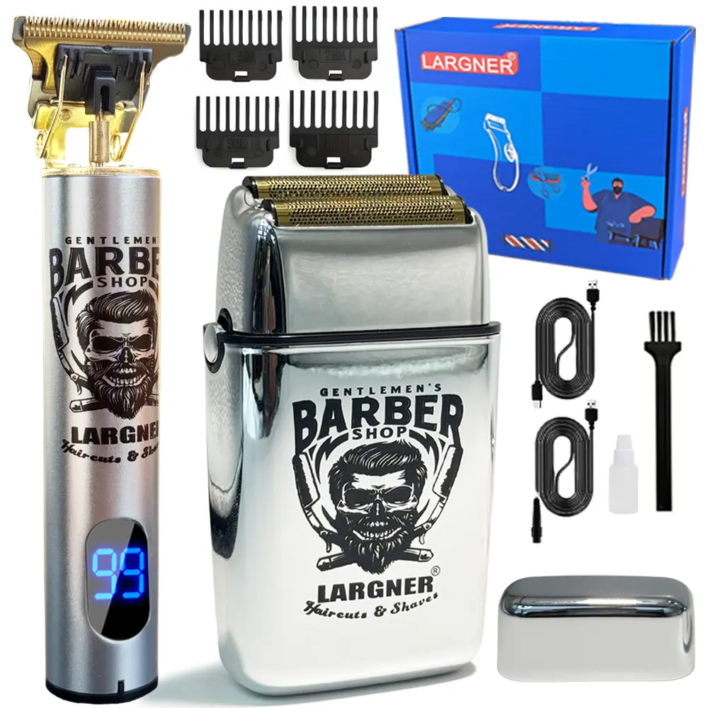 Professional Beard Trimmer Set, 2-In-1 Barber Bundle with Clippers, Trimmers & Foil Shaver, Silver Color, Ideal for Men's Grooming Needs, Cordless Beard Trimming, Cordless Hair Cutting Kit
