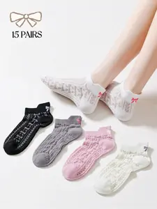 Women's Butterfly & Heart Embroidery Low Cut Socks, Casual Cute Elegant Socks for Daily Wear, Women's Socks for All Seasons