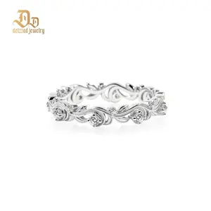 Delzzad Golden Vine Eternity Ring Floral Band Engagement Ring Synthetic Moissanite Band Ring Jewelry Band Perfect Birthday Engagement Wedding Anniversary Christmas Gift