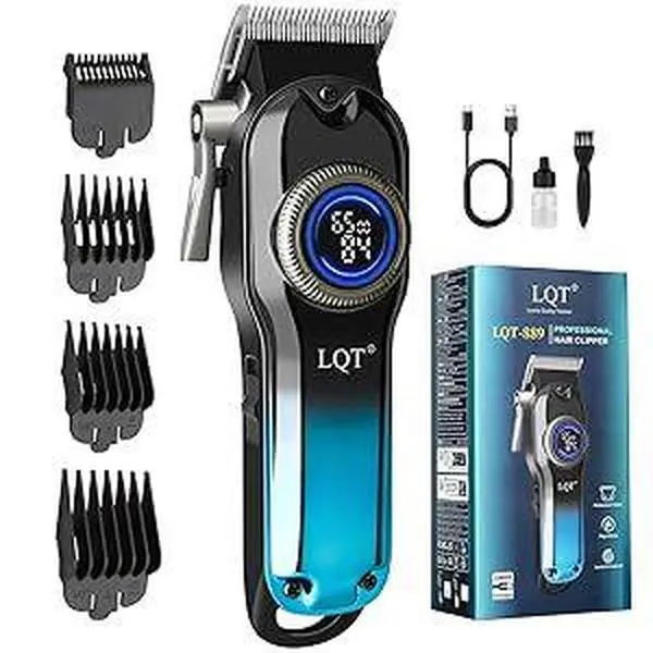 LQT Professional Cordless Hair Clippers - 7000 RPM Thick Hair Smooth Cuts, 5W USB Rechargeable Barber Kit, LED Display, Adjustable Stainless Steel Blades, 4 Guide Combs, Oil Bottle, Sleek Gradient Design for Youth Home Haircut & Styling, 7000Rpm Thick Hai