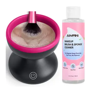 Alyfini Makeup Brush Cleaner Set, Electric Makeup Brush Cleaner Machine and Makeup Brush Solution, Professional Cleanser Shampoo, Efficient Dissolves Residue on Make Up Brushes/Sponge/Puffs, Christmas Gift for Women and Friends