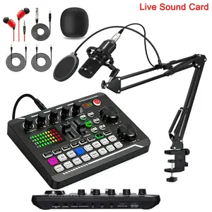 F998 external USB sound card with OTG drive free plug and play+dual phone live streaming+Type-C computer connection+independent monitoring/accompaniment/microphone adjustment, used for mobile live streaming, computer karaoke, game voice, and streaming con
