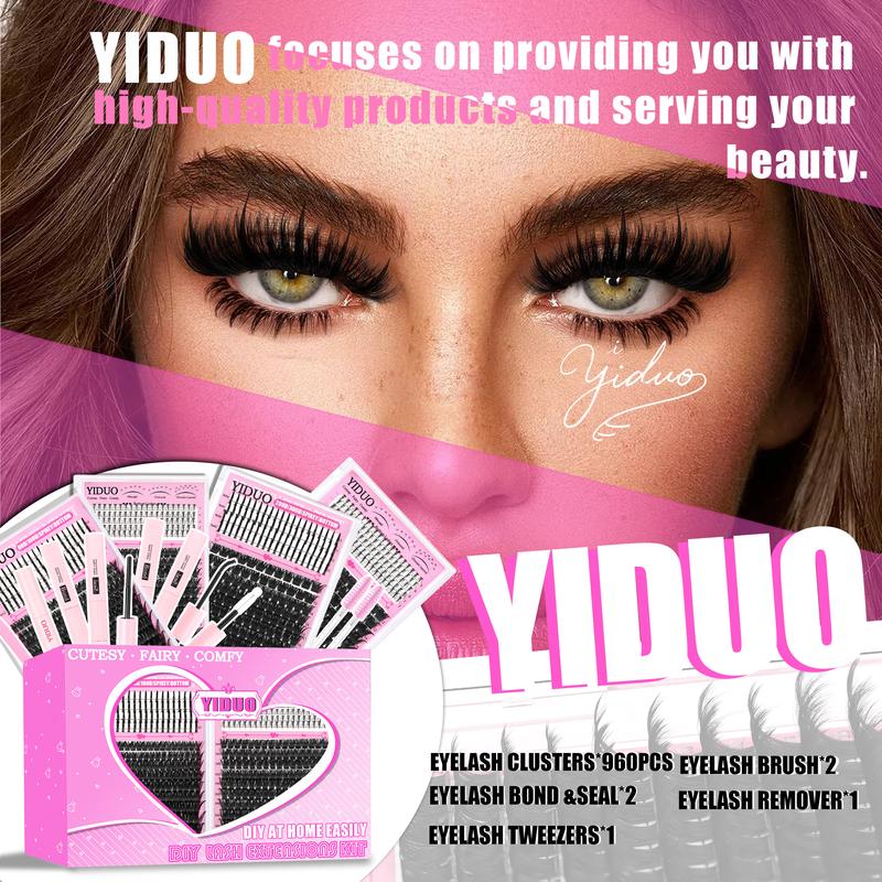 6 Styles Lash Cluster Kit, Spike/Bottom/80D/100D/200D/300D Volume Lashes, 980 Pcs 5–20 mm D-Curl Cluster Eyelash Extension Kit with Lash Bond and Seal (2 Bottles), Remover, Tweezers and Brush for Easy DIY at Home