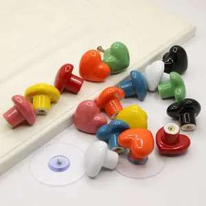 4pcs Single Hole Heart Shaped Door Handles Heart-shaped Colored Door Pull Handles Ceramic No- punching Ceramic Cabinet Knob Dresser