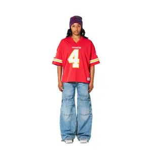 Lightweight V-Neck Rib Polyester Mesh Football Jersey - Red/Gold, Roomy Fit Professional Sportswear Top, Polyester Jersey for Sports & Outdoor Activities