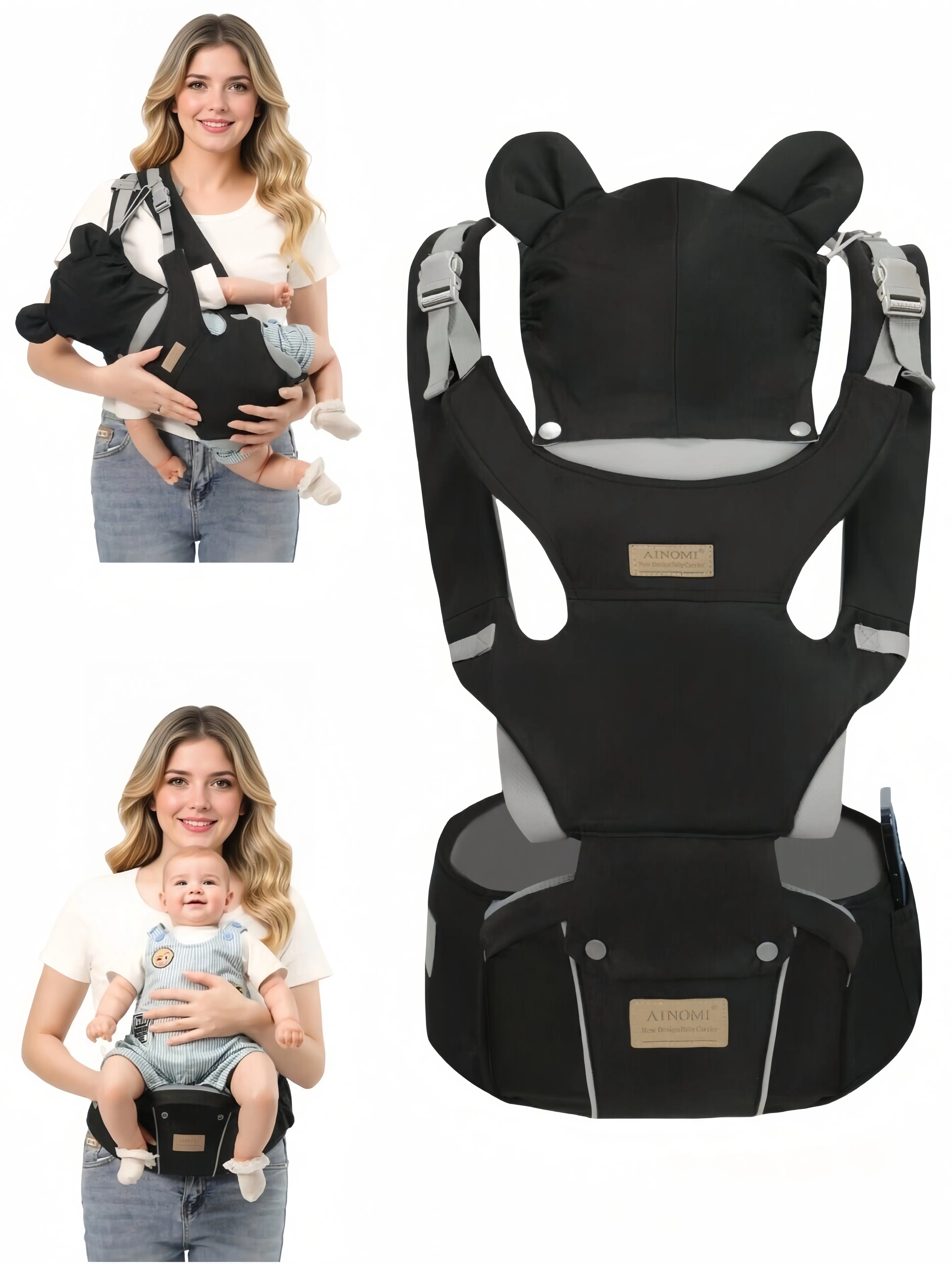 Ainomi Adjustable Ergonomic Carrier, All-in-1 Solid Breathable Harness for Toddlers, Lightweight and Hands-Free for Travel
