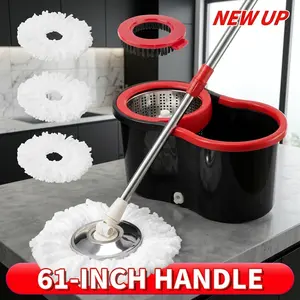 Spin Mop And Bucket Set with Wringer 360° Rotating Mop Bucket System 3 Microfiber Mop Refill Heads 61Inch Adjustable Stainless Steel Handle Ideal for Bathroom Floor Cleaning Home Cleaning Efficient