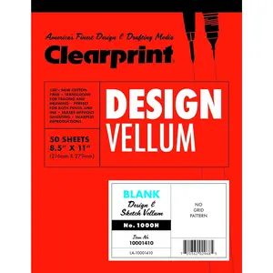 Clearprint 8-1/2" x 11" 1000H Design Vellum Pad, 16 lb., 100% Cotton, 50 Sheets, 1 Each