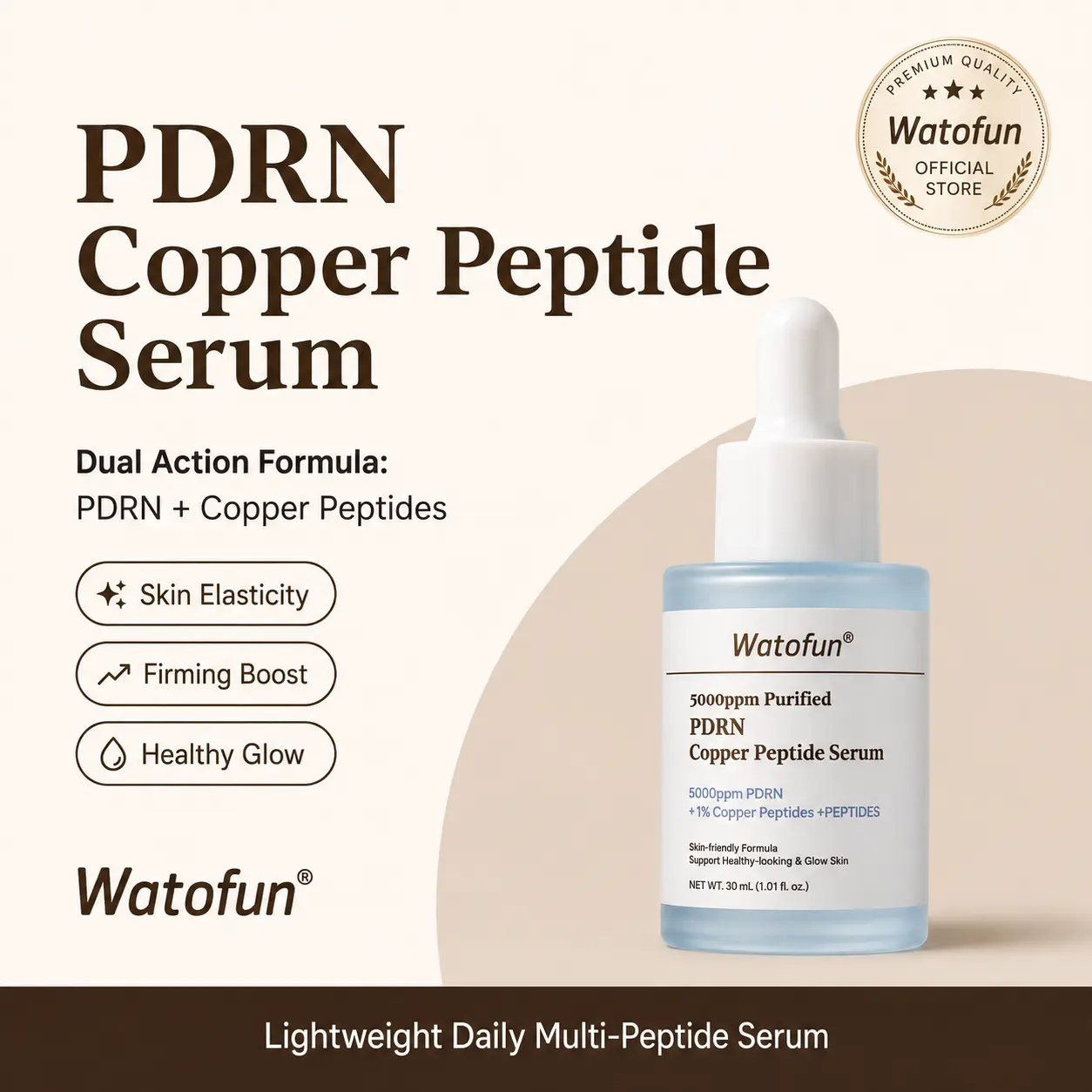 [NEW] Watofun Advanced PDRN Copper Peptide Serum 1.01 Fl Oz | GHK-Cu & PDRN Serum, Copper Peptides for Firming & Skin Elasticity, With Hyaluronic Acid & Hydrolyzed Collagen Peptides